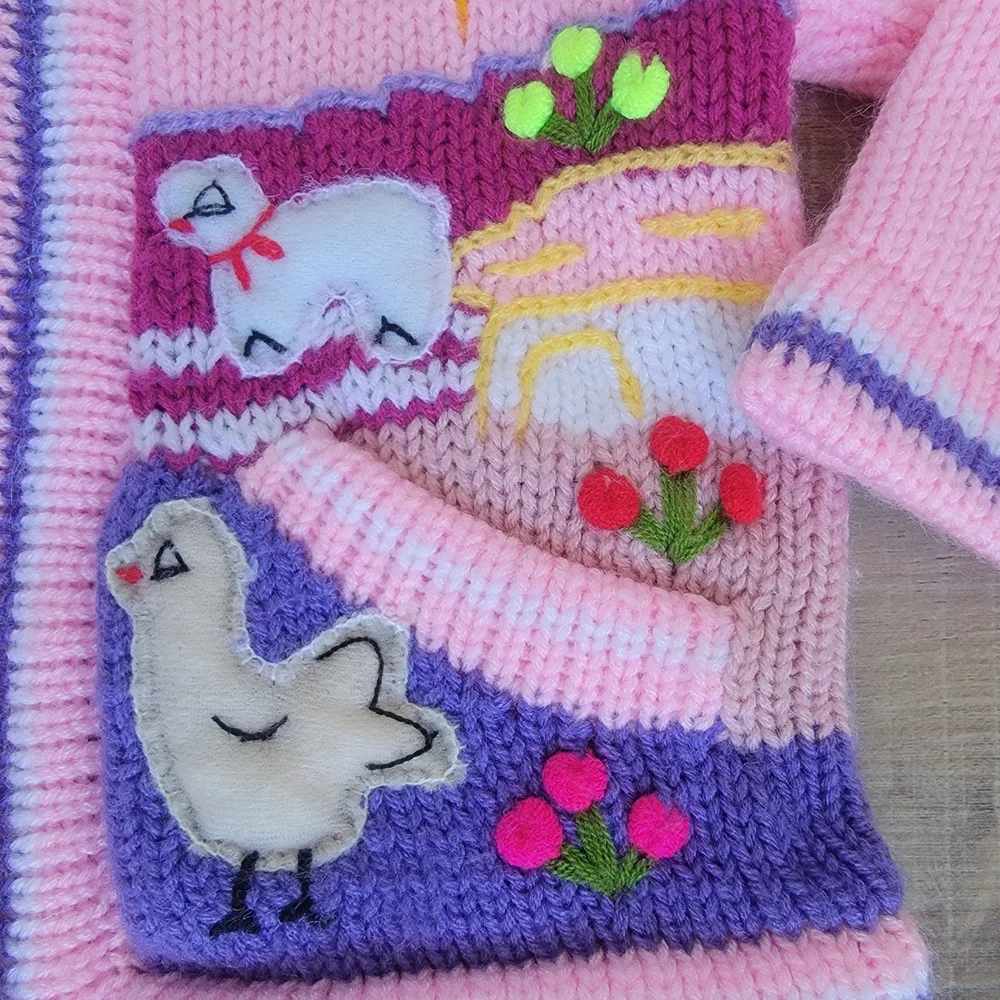 The Whisper Handicrafts Girls 100% Wool Llama Zip Hoodie Pink Size 18-24M / 2T